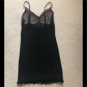 Black Chemise with Fuchsia Embroidery